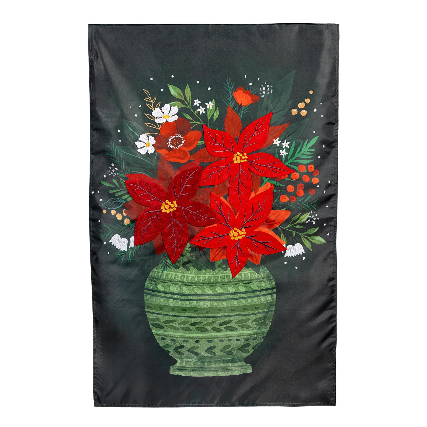 Floral Poinsettia Vase Applique House Flag