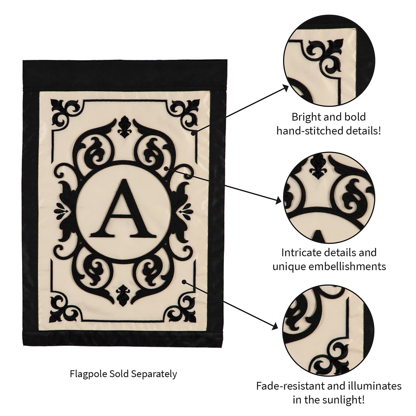 Cambridge Monogram Garden Applique Flag, Letter A
