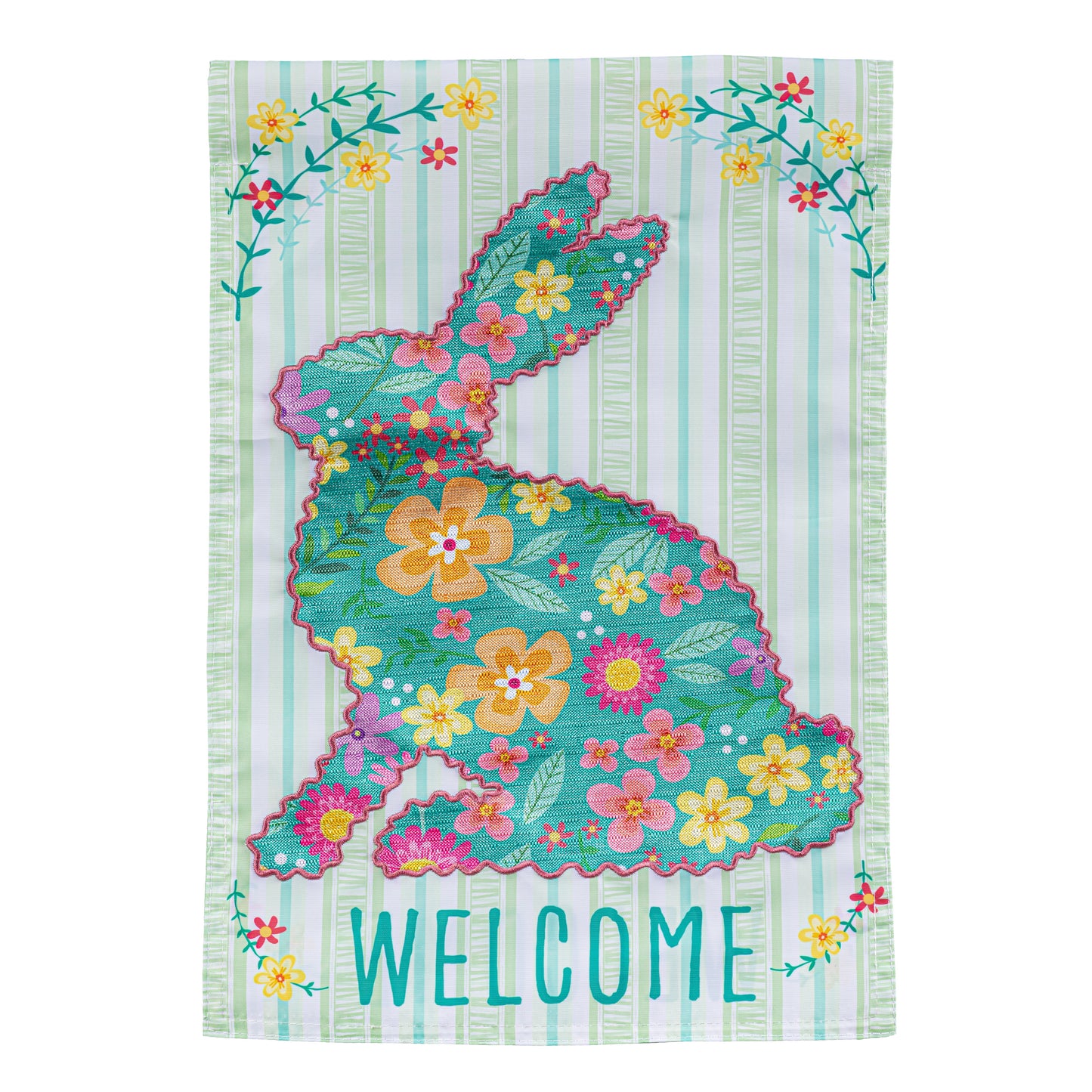 Floral Patterned Bunny Applique Garden Flag