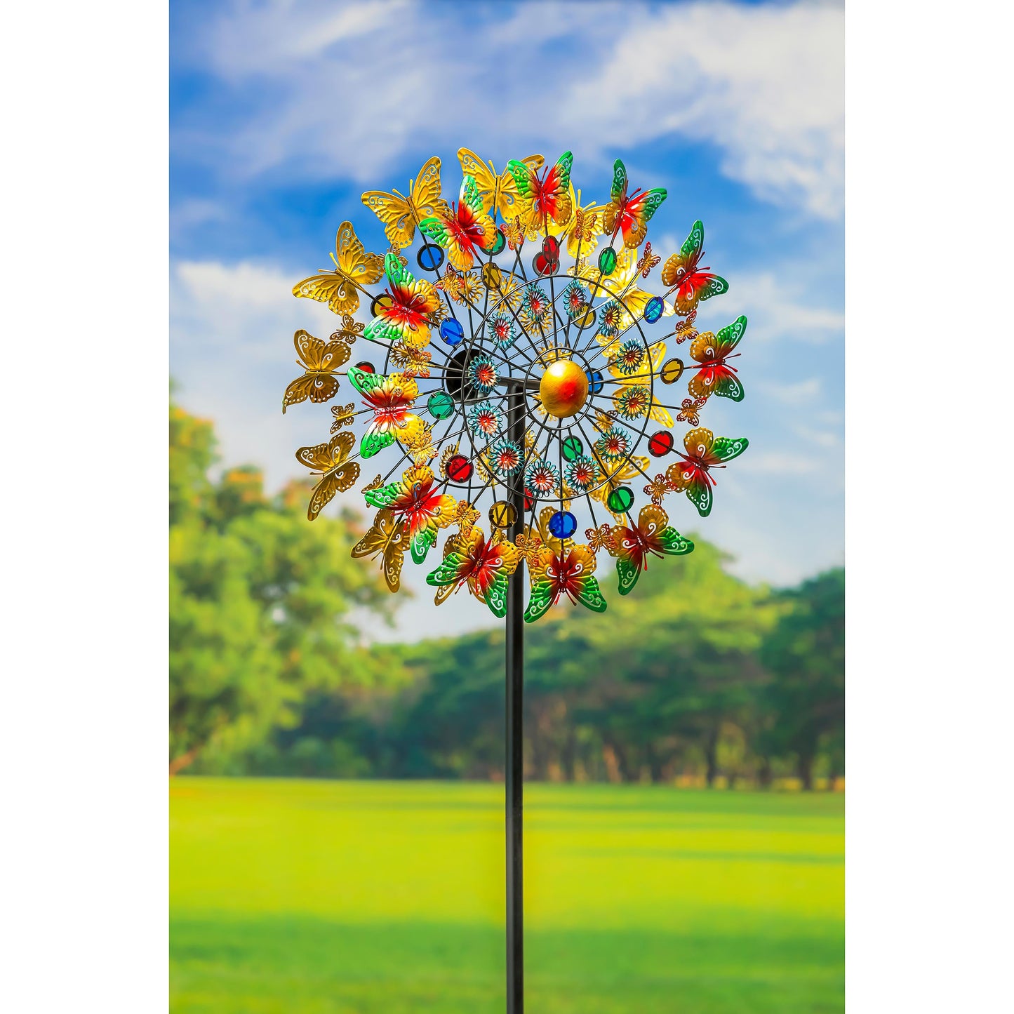 75" Wind Spinner with Glass Accents, Butterfly Shimmer