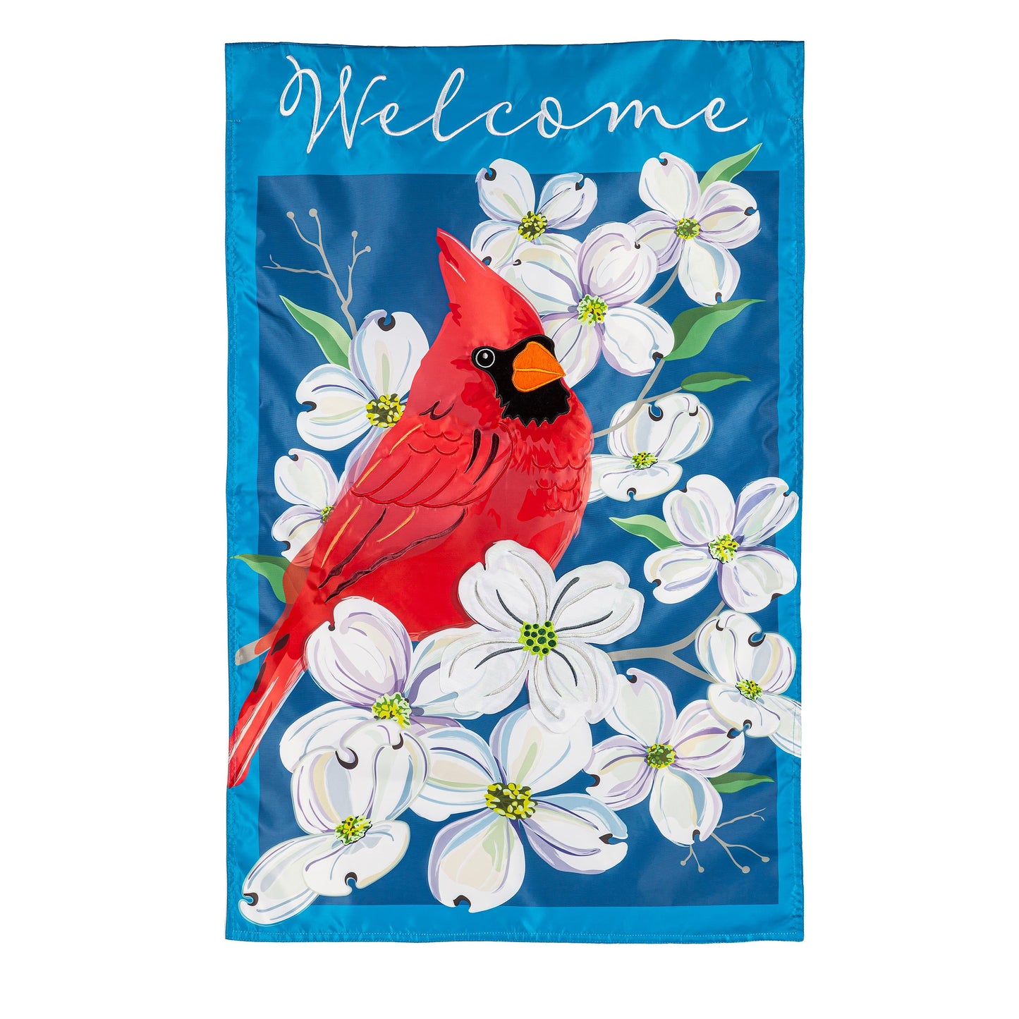 Spring Dogwood Cardinal Applique House Flag