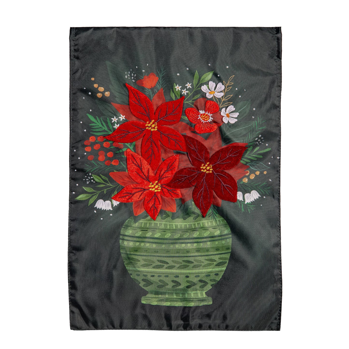 Floral Poinsettia Vase Applique Garden Flag