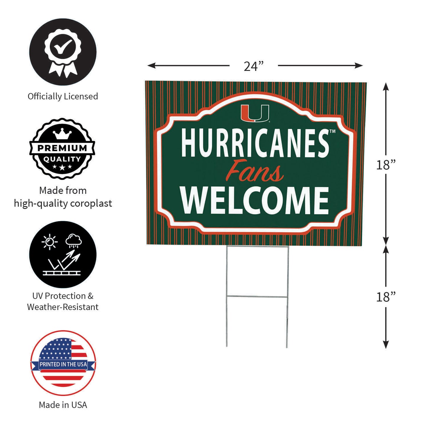 University of Miami Coroplast Yard Sign, "Fans Welcome"