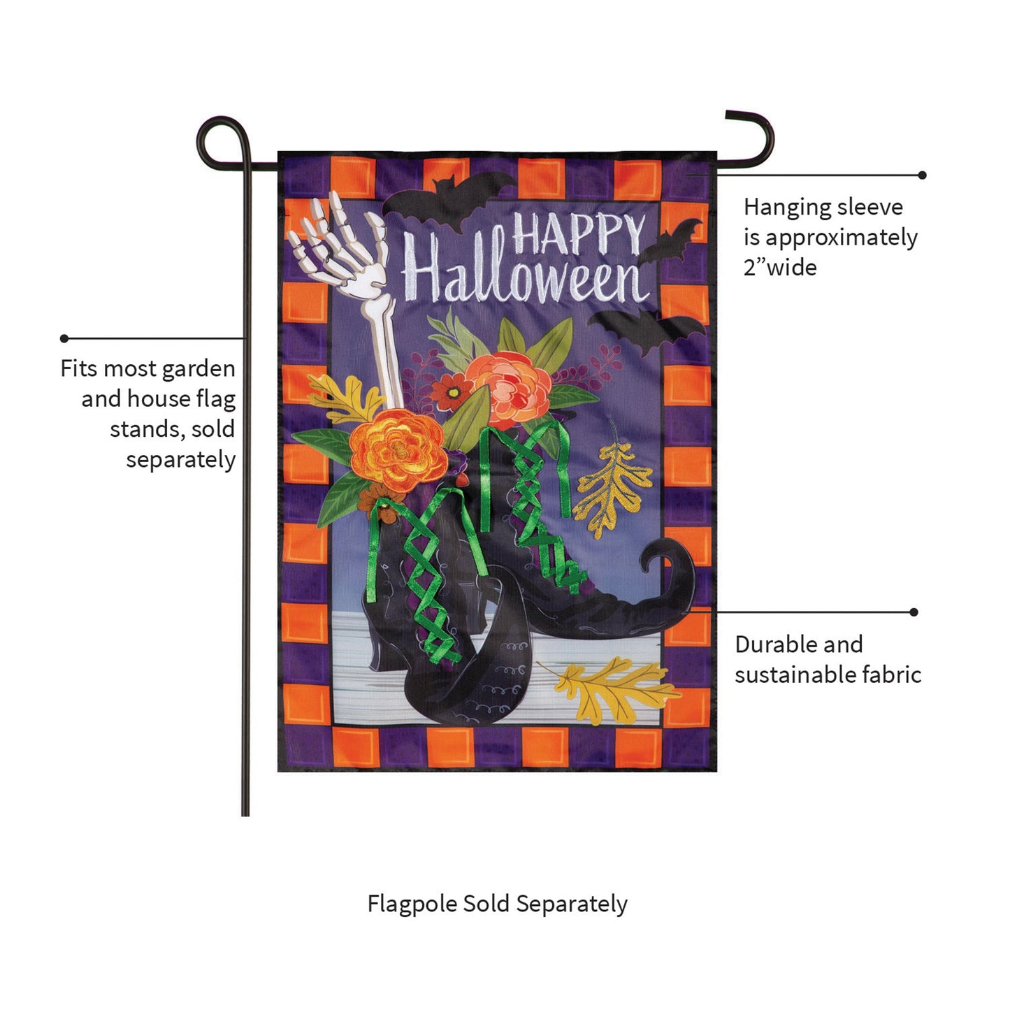 Happy Halloween Witches Boots Applique Garden Flag