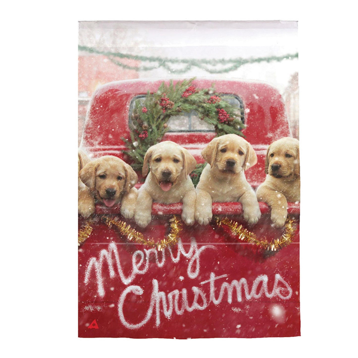Red Truck with Puppies Suede House Flag