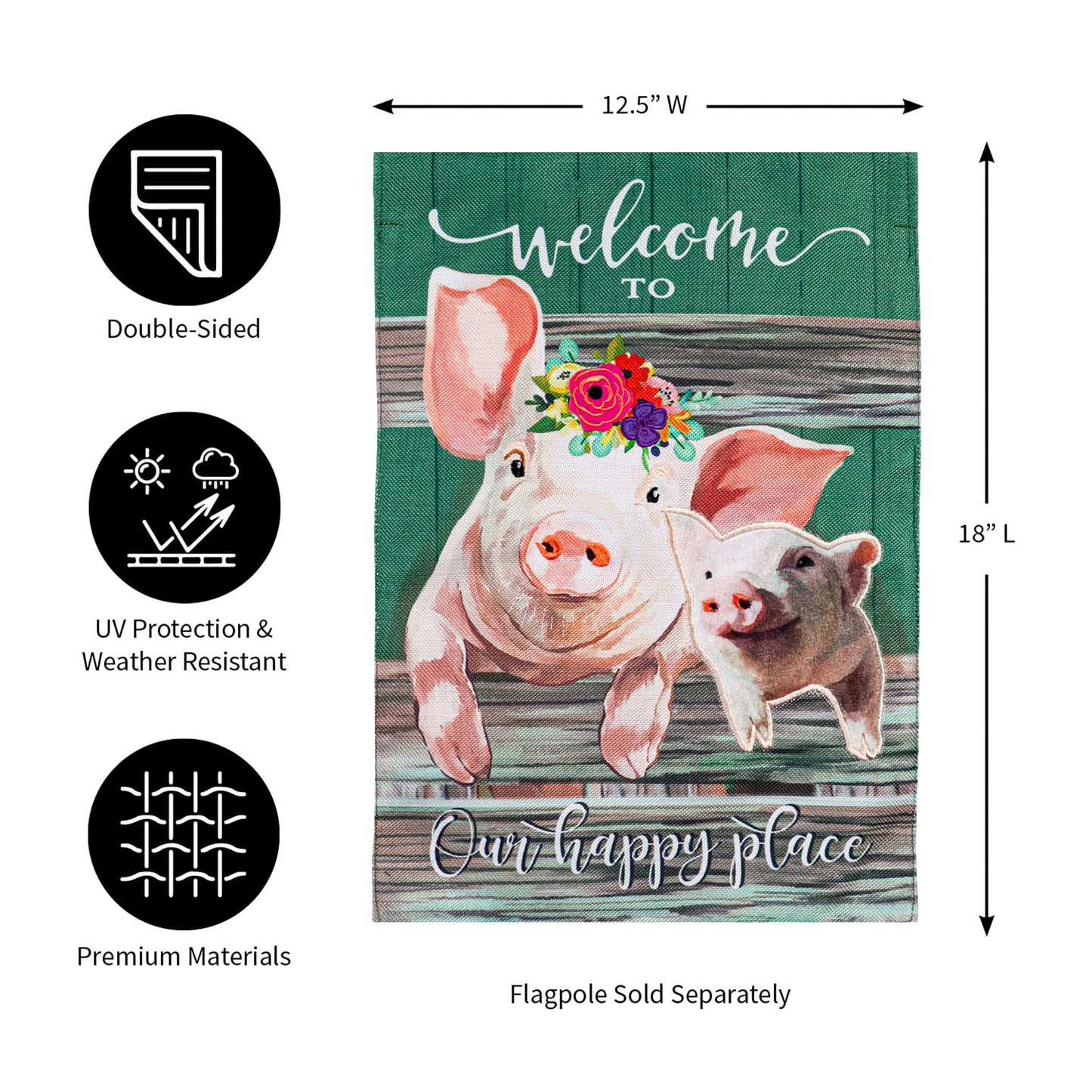 Baby and Mama Pig Garden Burlap Flag