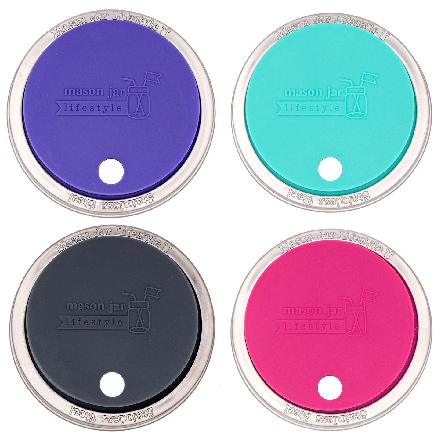 Silicone Straw Hole Tumbler with Stainless Steel Band for Mason Jars