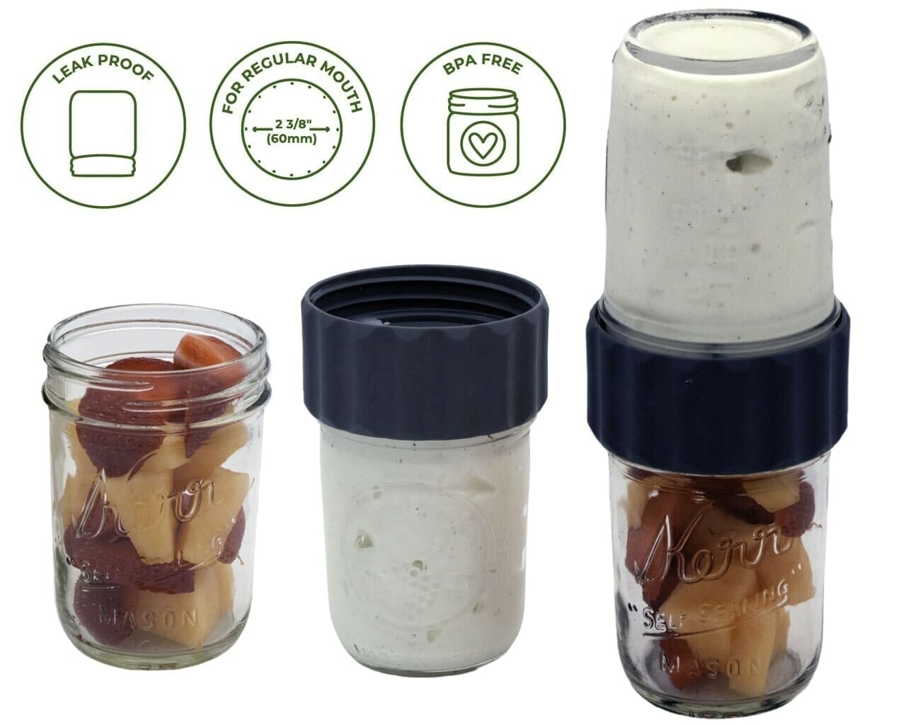 2-in-1 Lid to Connect Two Regular Mouth Mason Jars 2 Pack