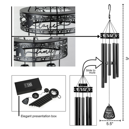 Gift-Bundle - Serenity Family-Love Memorial Wind Chimes, Thoughtful Gift For Special Occasions or Reflections 34"