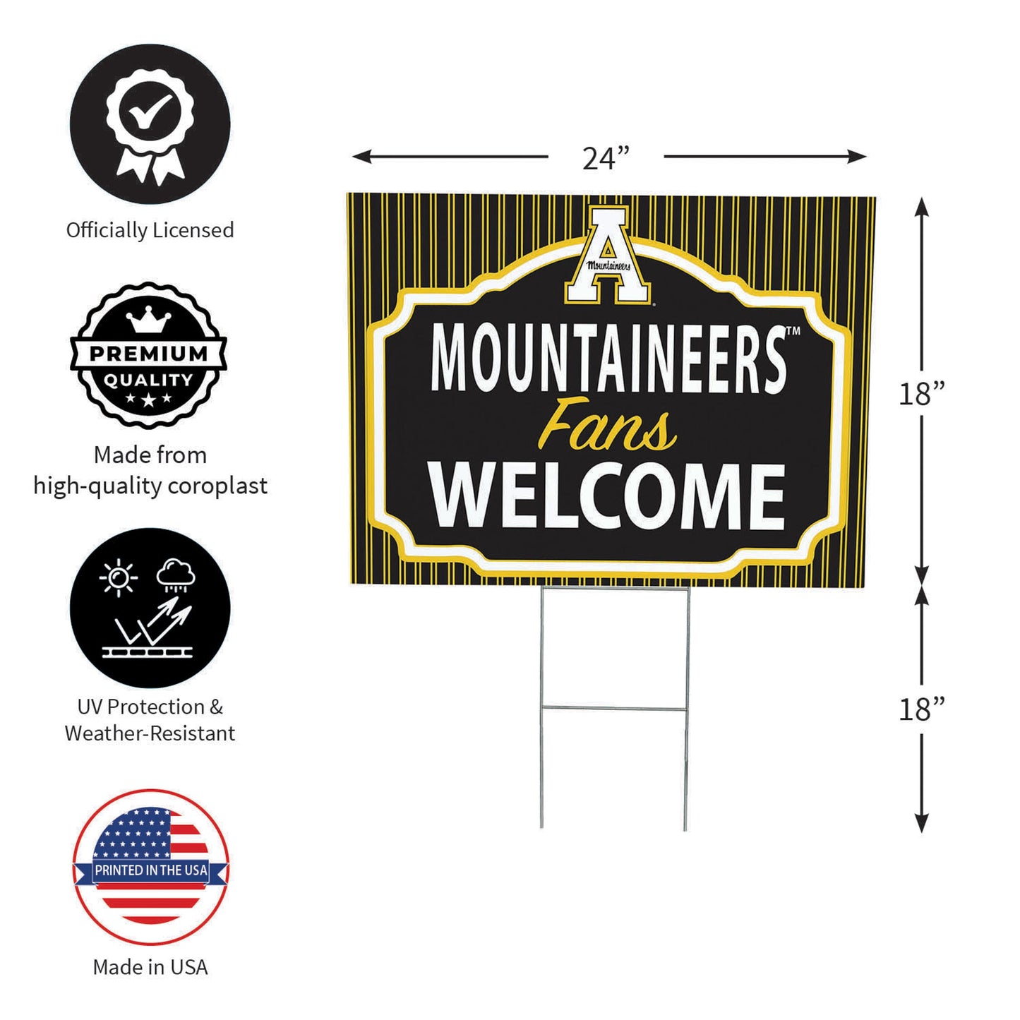 Appalachian State University Coroplast Yard Sign, "Fans Welcome"