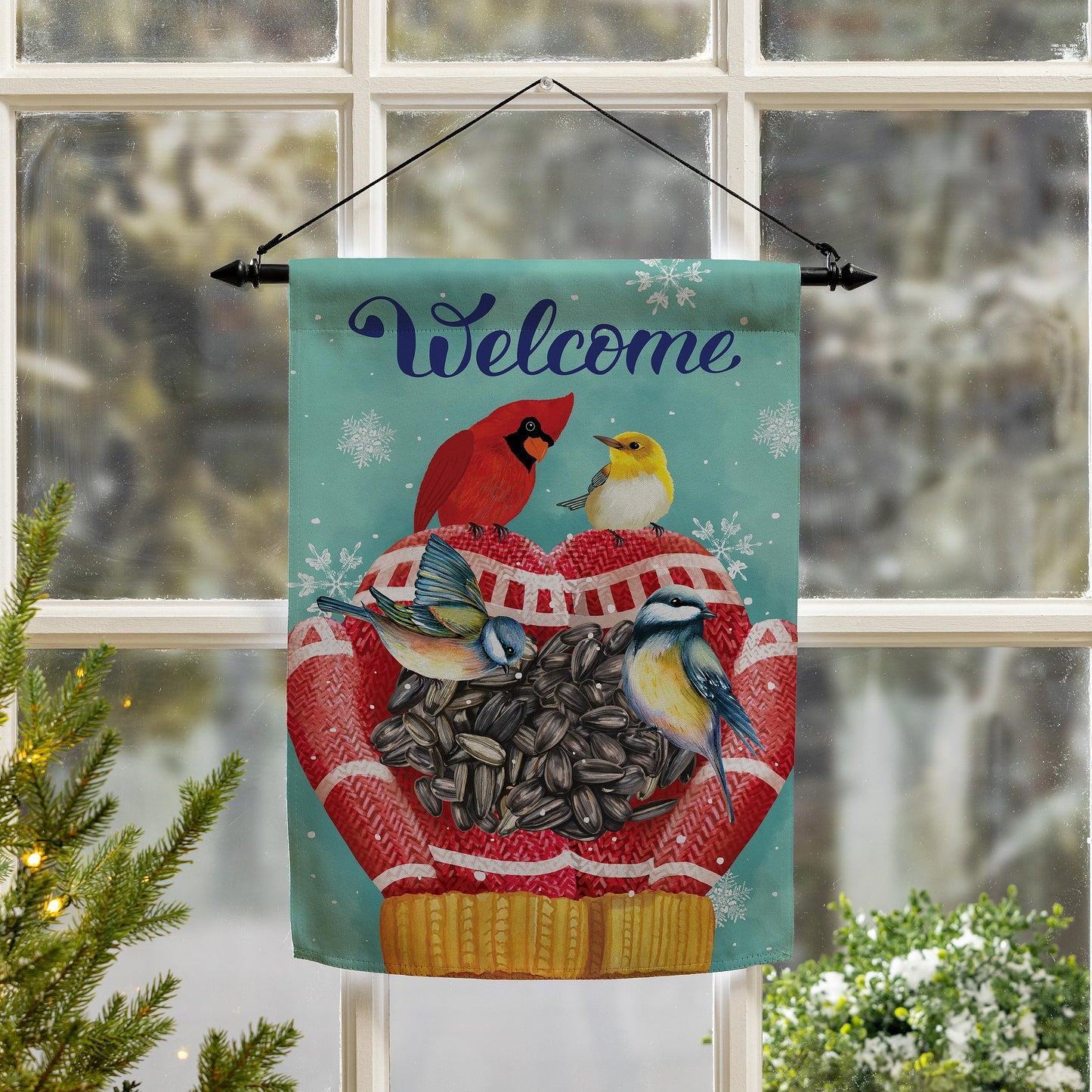 Welcome Bird Friends Suede Garden Flag