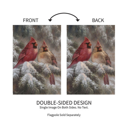 Frosted Cardinals Suede Garden Flag