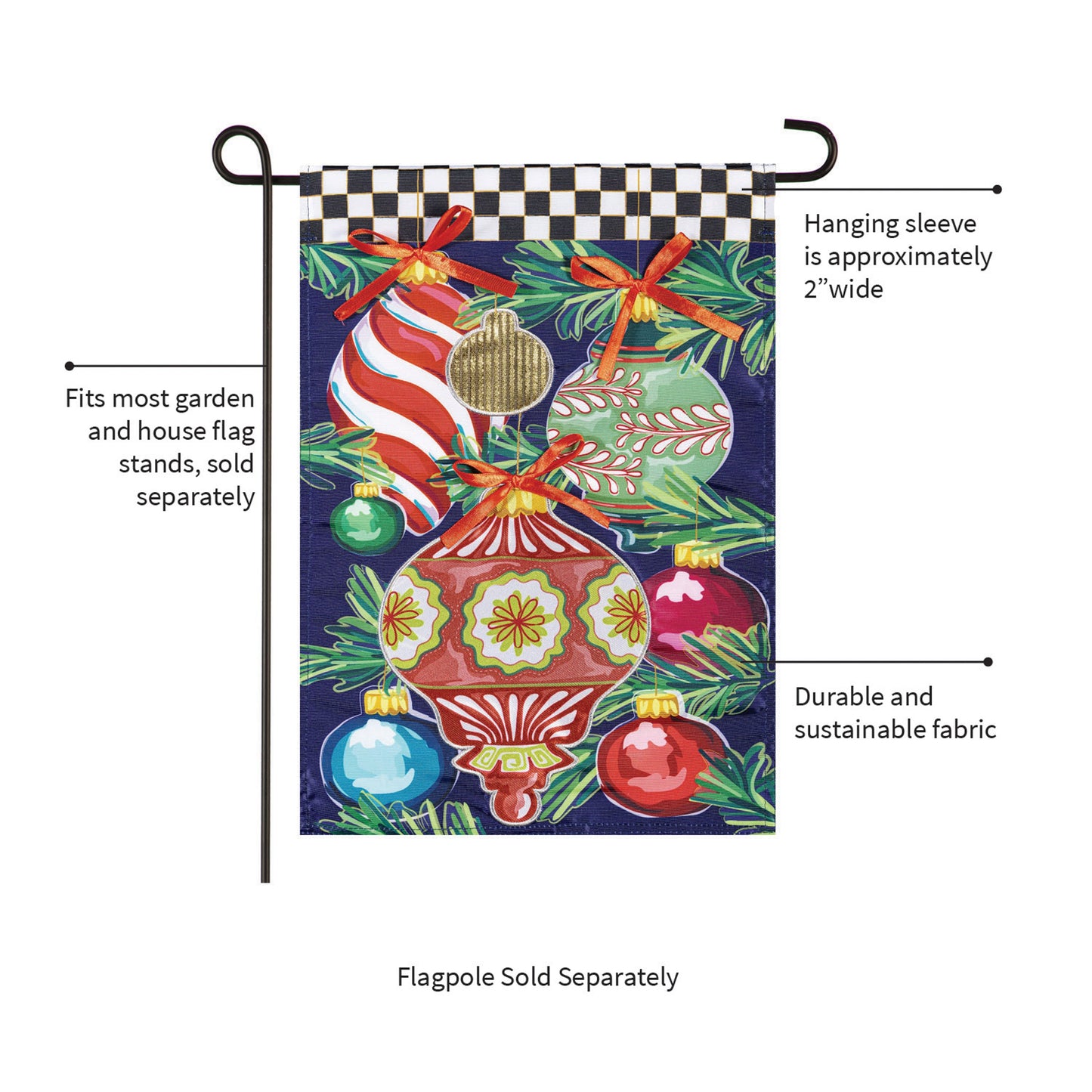 Happy Holidays Ornaments Applique Garden Flag