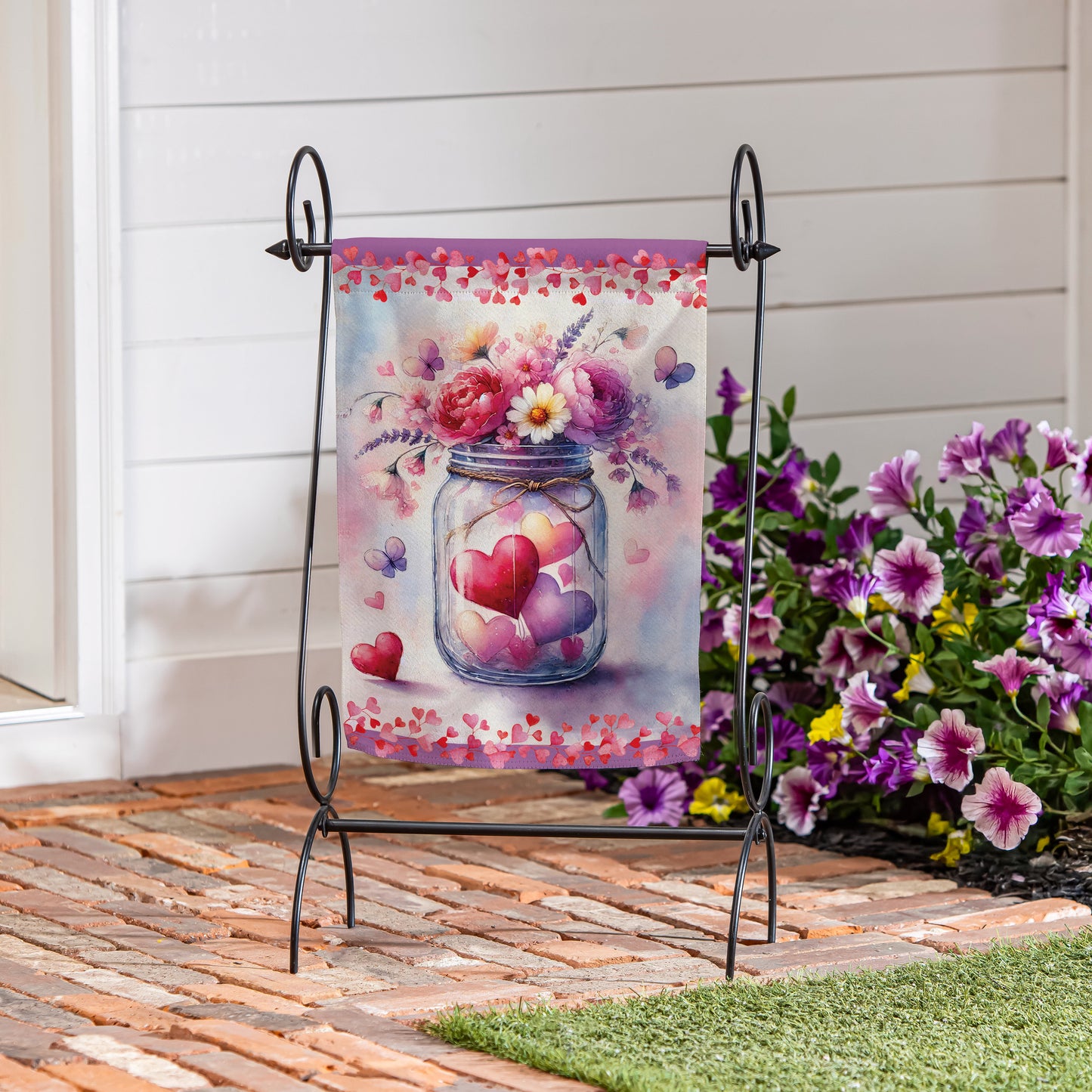 Jar Of Hearts Suede Garden Flag