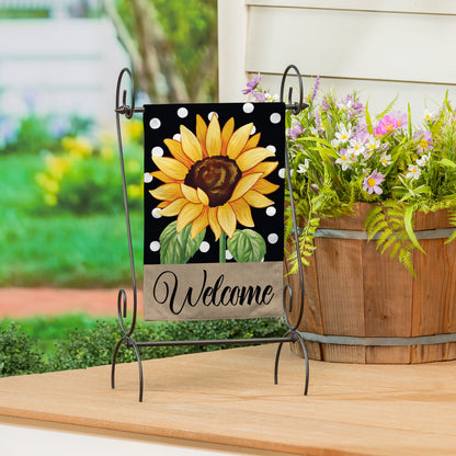 Polka Dot Sunflower Burlap Garden Flag