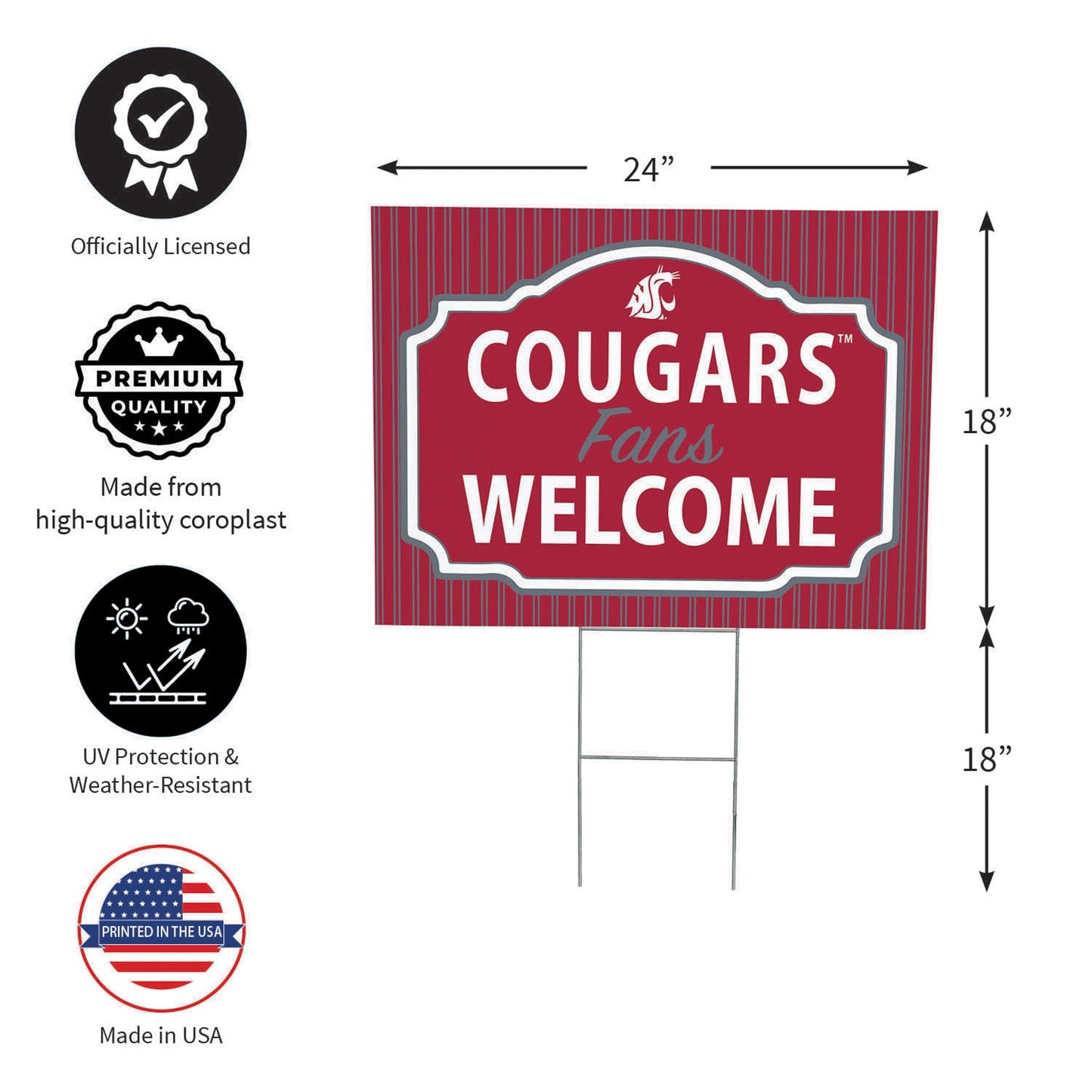 Washington State University Coroplast Yard Sign, "Fans Welcome"