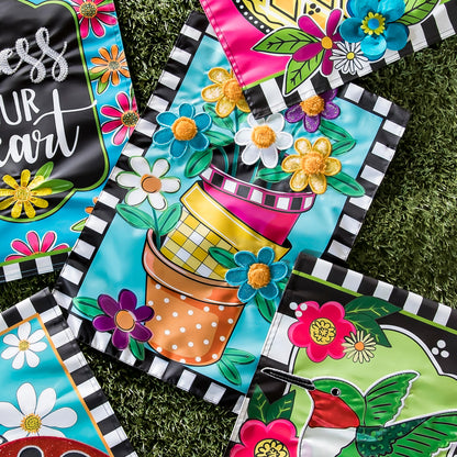 Stacked Spring Flower Pots Garden Applique Flag