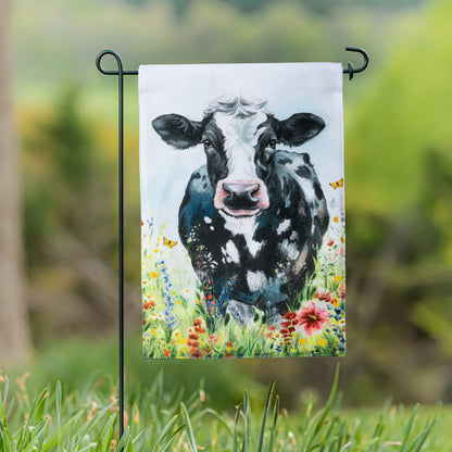 Petal & Plow Floral Cow Burlap Garden Flag