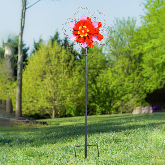 75"H Wind Spinner, Pink Floral with Wire Detailing