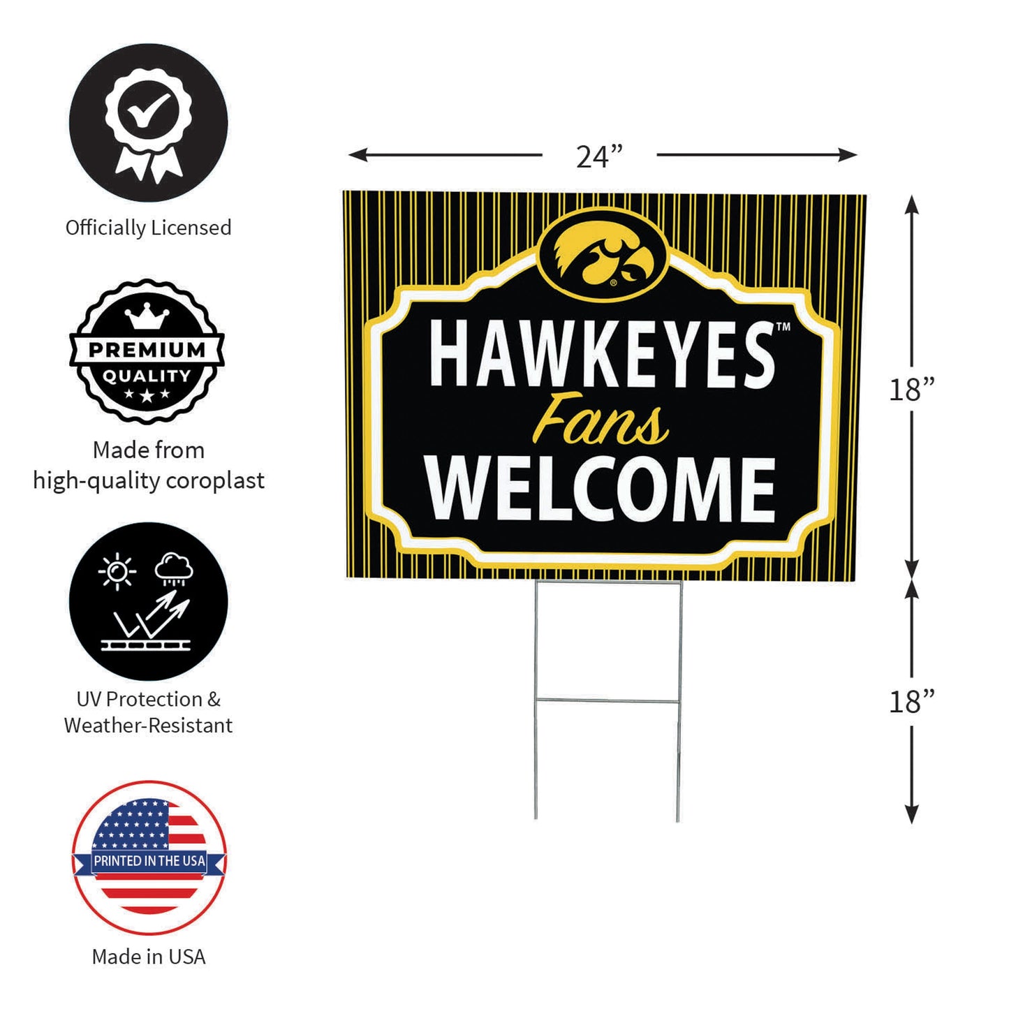 University of Iowa Coroplast Yard Sign, "Fans Welcome"