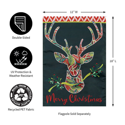 Patterned Reindeer Applique Garden Flag