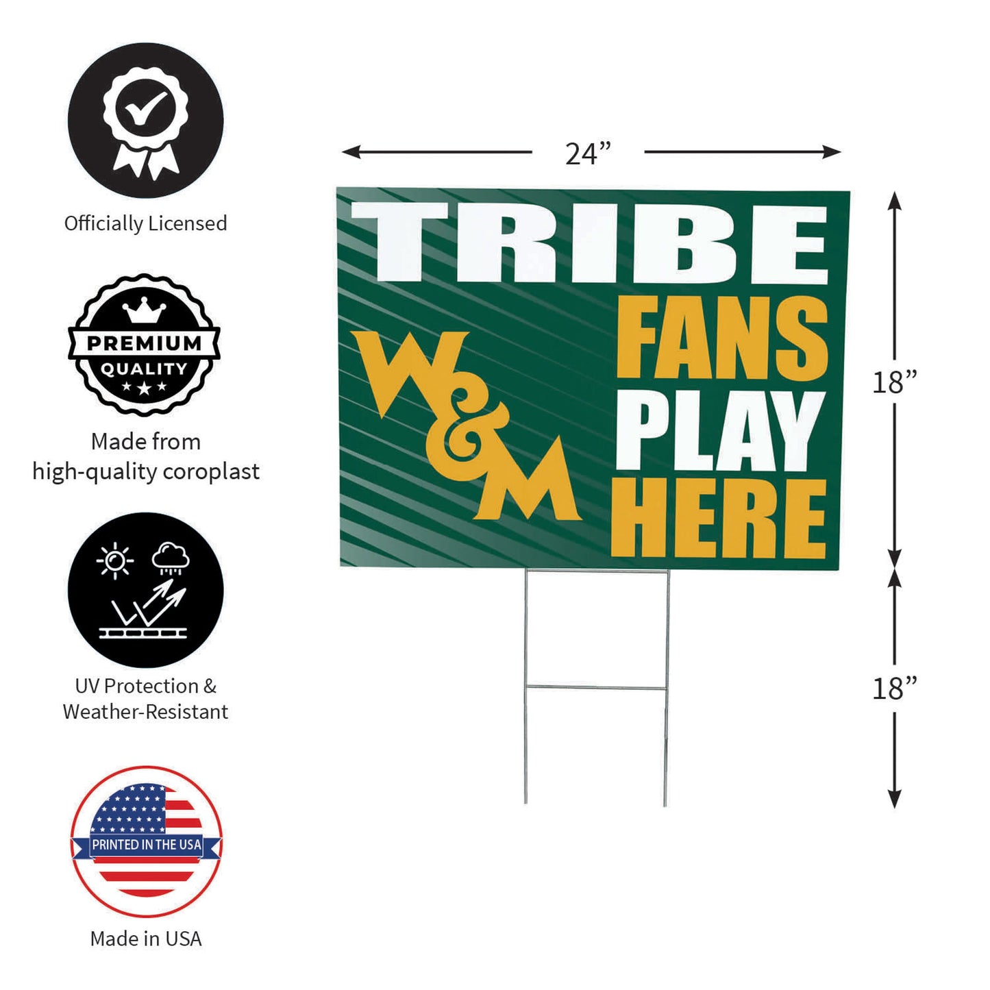 William & Mary Coroplast Yard Sign "Fans Play Here"