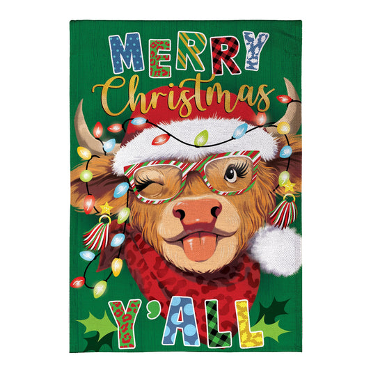 Merry Highland Ho Burlap House Flag