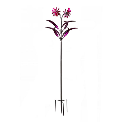 Metal Wind Spinner Spiral Spinning Flowers, 88"H