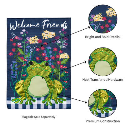 Whimsical Frog Garden Applique Flag