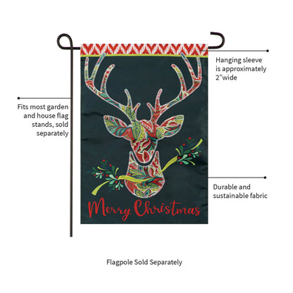 Patterned Reindeer Applique Garden Flag