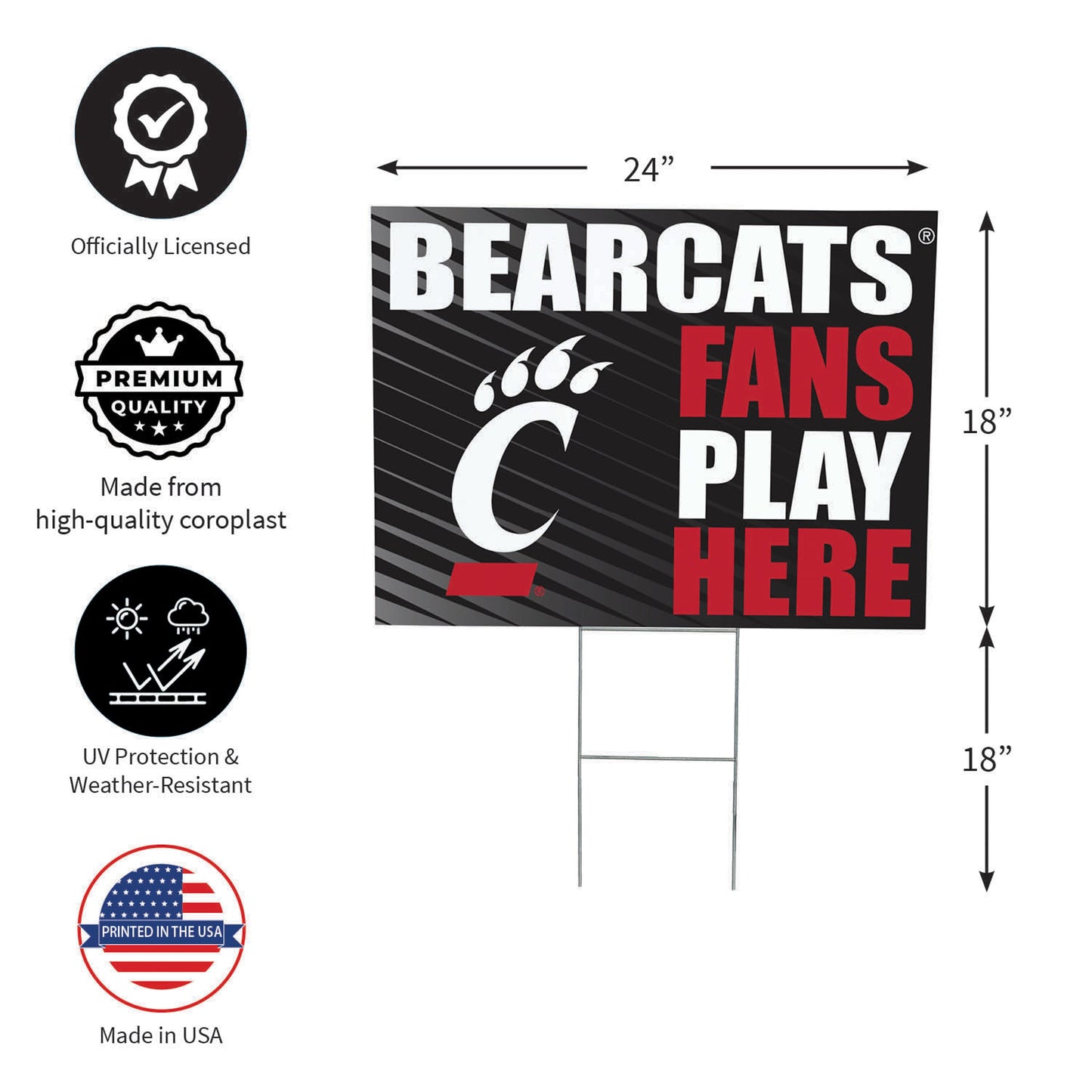 University of Cincinnati Coroplast Yard Sign "Fans Play Here"