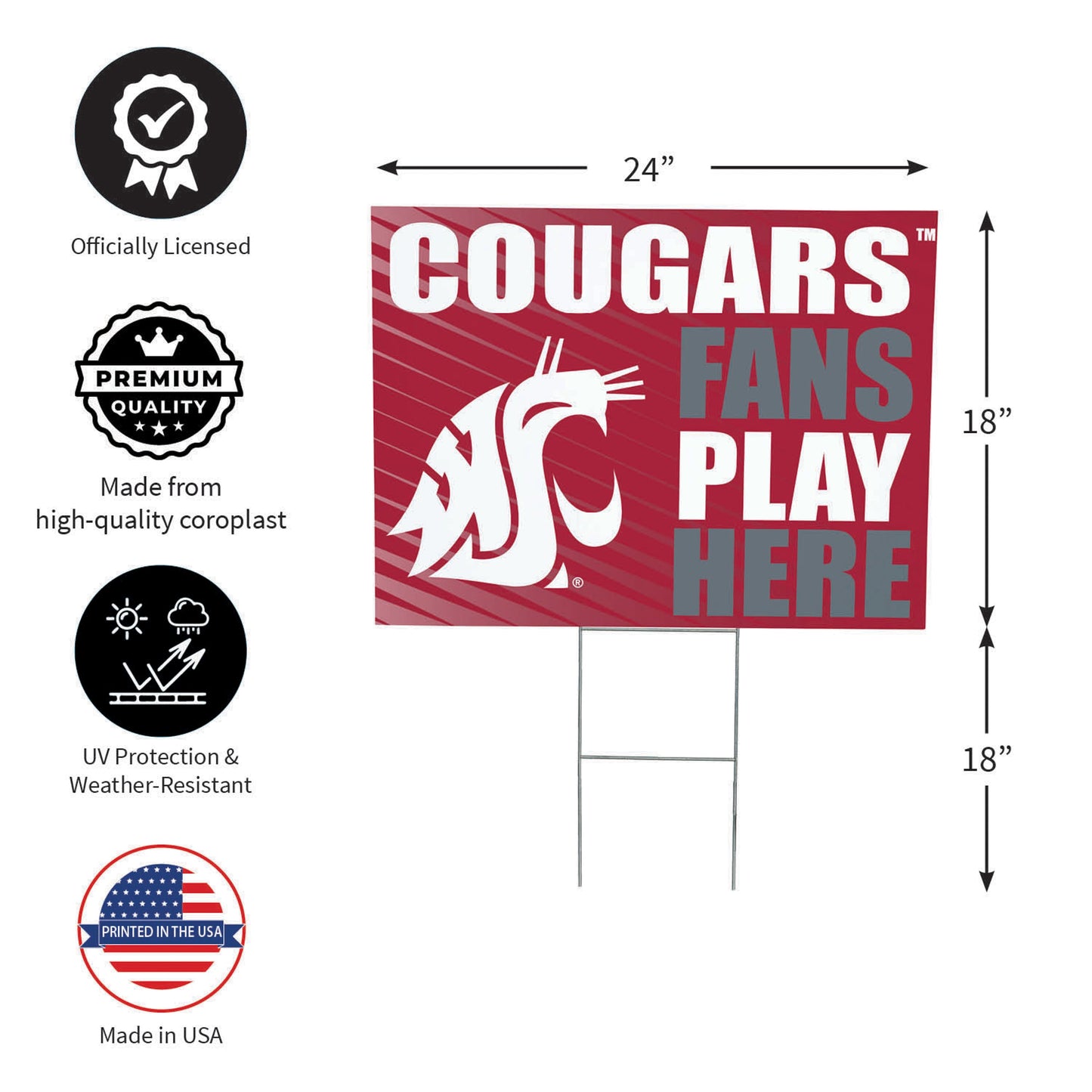 Washington State University Coroplast Yard Sign "Fans Play Here"