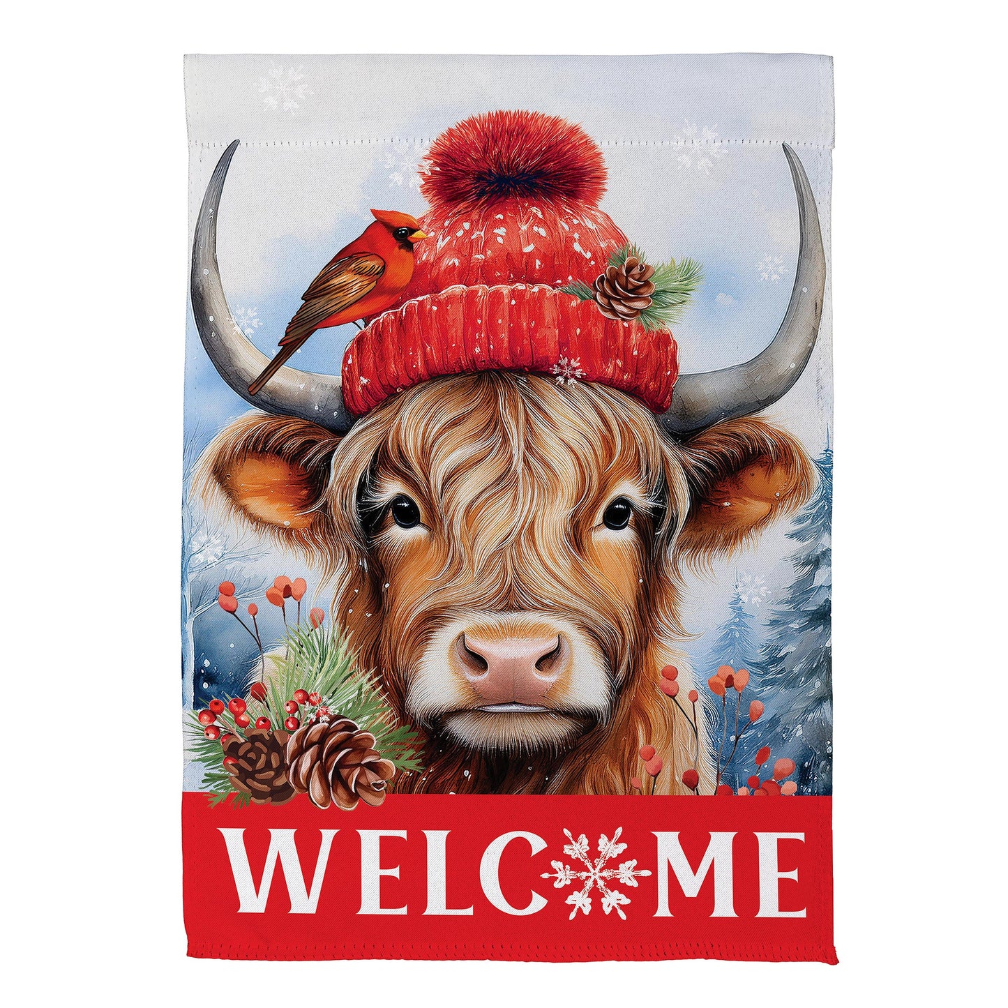 Bundled Up Highland Cow Suede Garden Flag