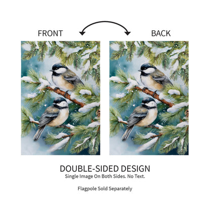 Winter Chickadee Friends Suede Garden Flag