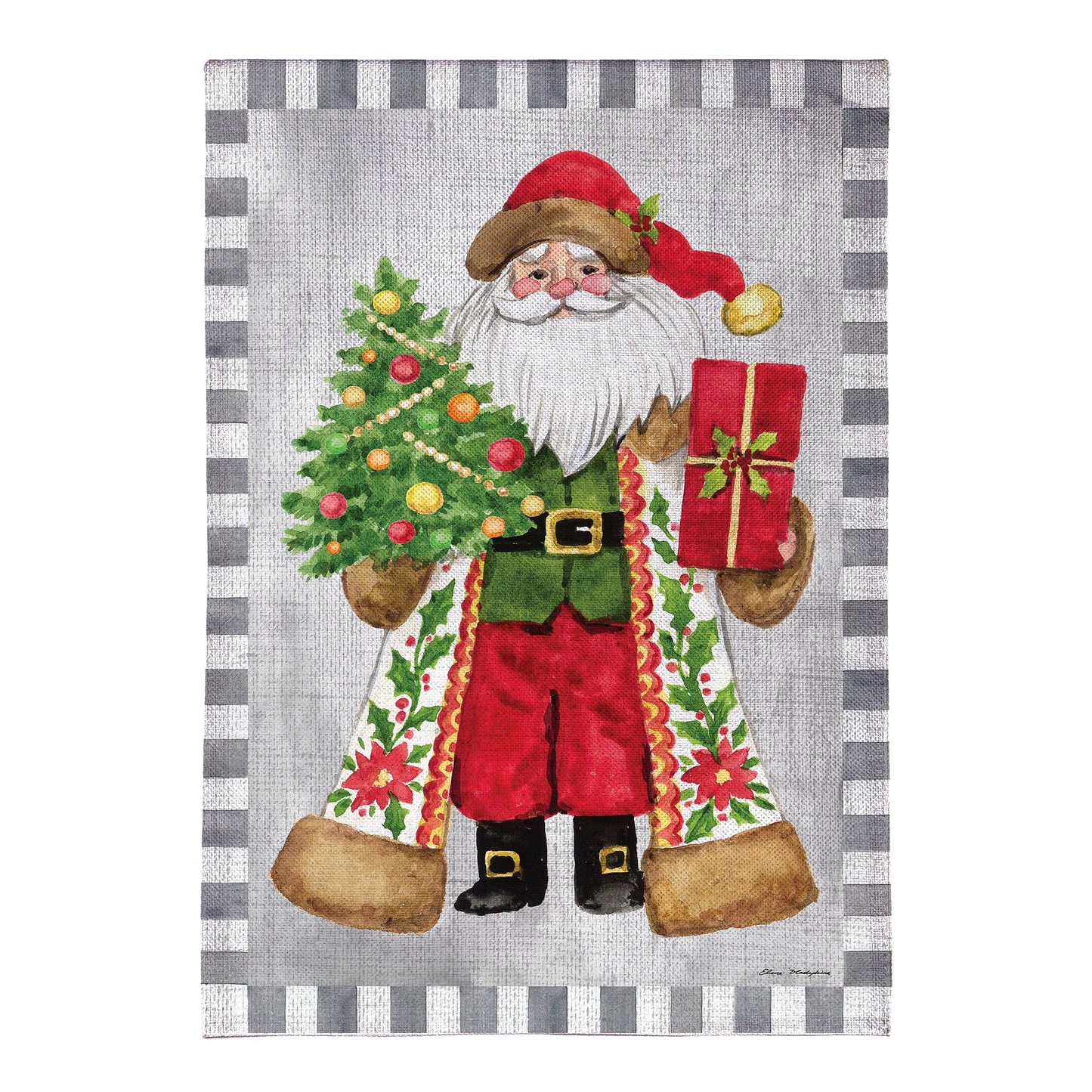 Festive Santa Burlap House Flag