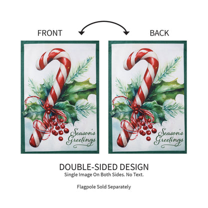 Season's Greetings Candy Cane Burlap Garden Flag