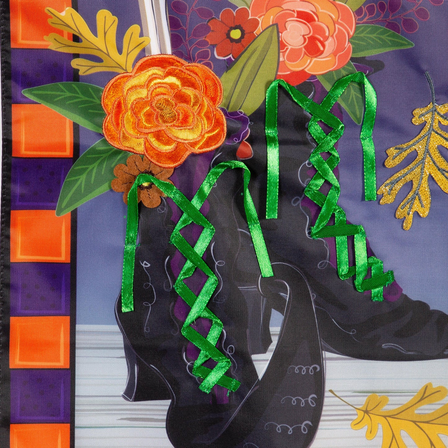 Happy Halloween Witches Boots Applique Garden Flag