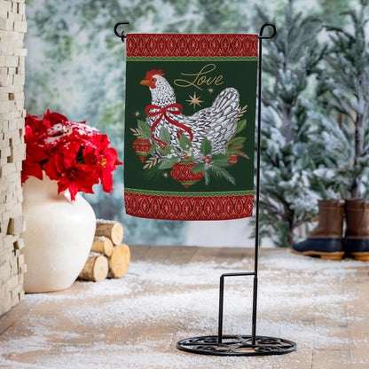 Floral Christmas Chicken Suede Garden Flag