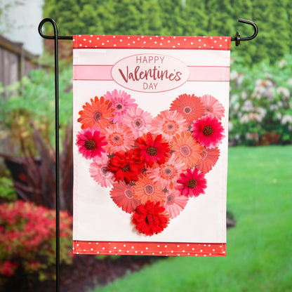 Floral Valentine's Heart Applique Garden Flag