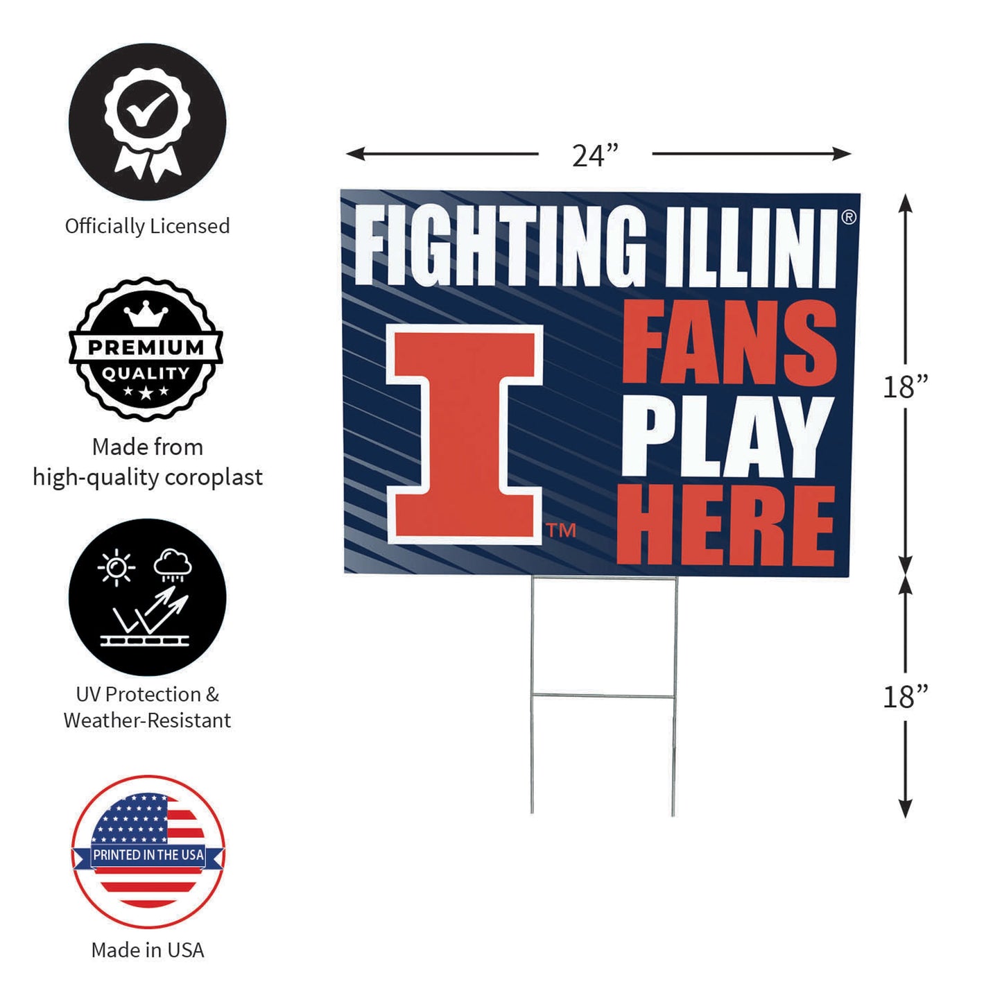 University of Illinois Coroplast Yard Sign "Fans Play Here"