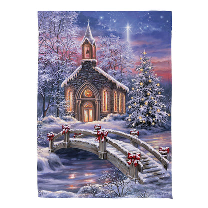 Vibrant Winter Church Suede Garden Flag