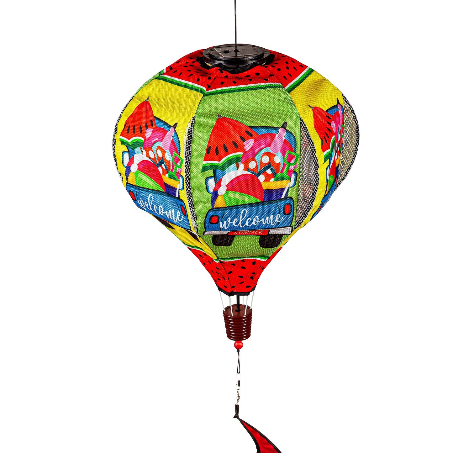 Welcome Summer Truck Solar Lit Burlap Balloon Spinner