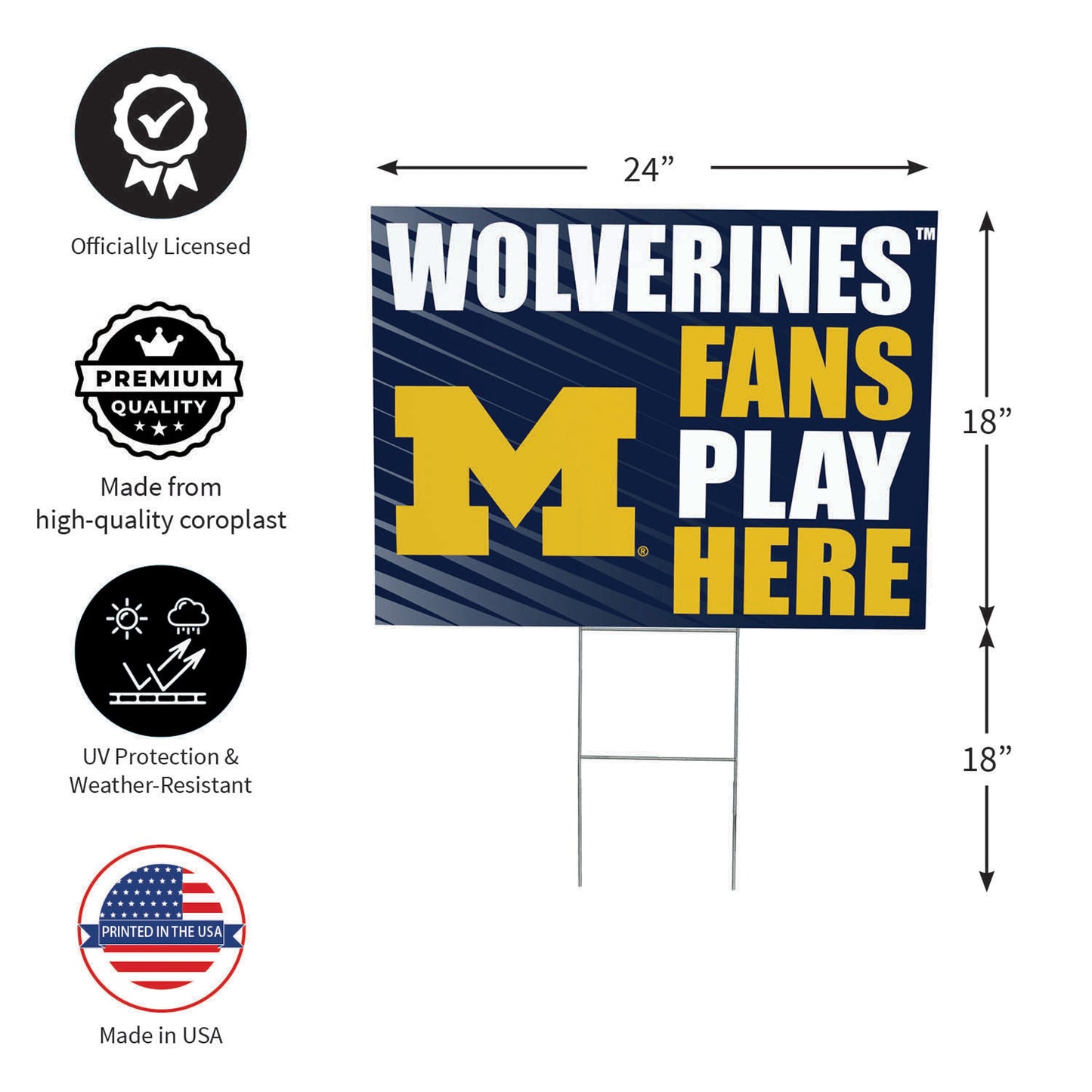 University Of Michigan Coroplast Yard Sign "Fans Play Here"