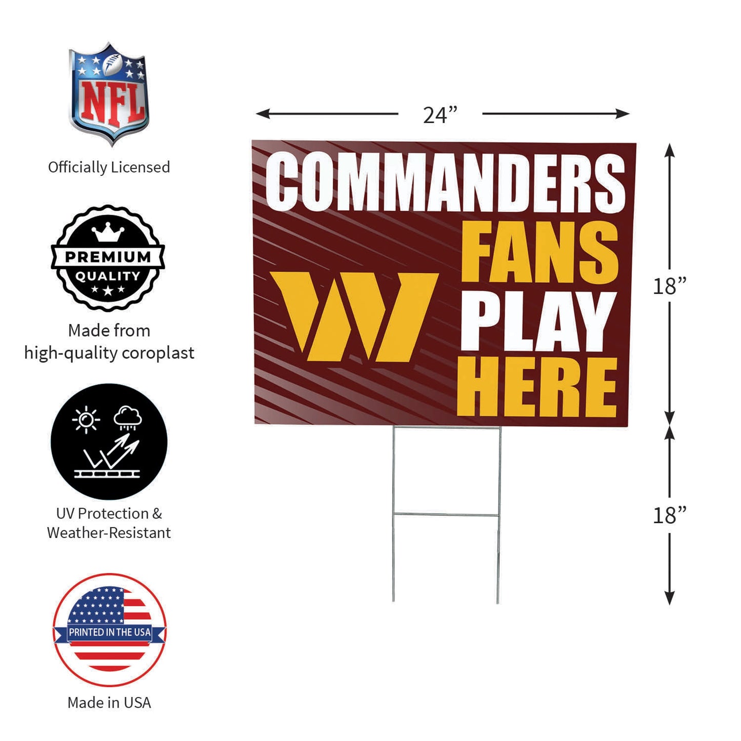 Washington Commanders Coroplast Yard Sign "Fans Play Here"