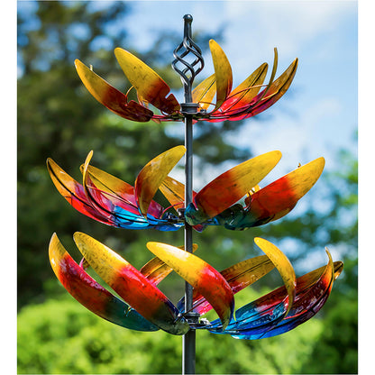 84"H 3 Tier Wind Spinner, Primary Color Ombre Waves in Motion