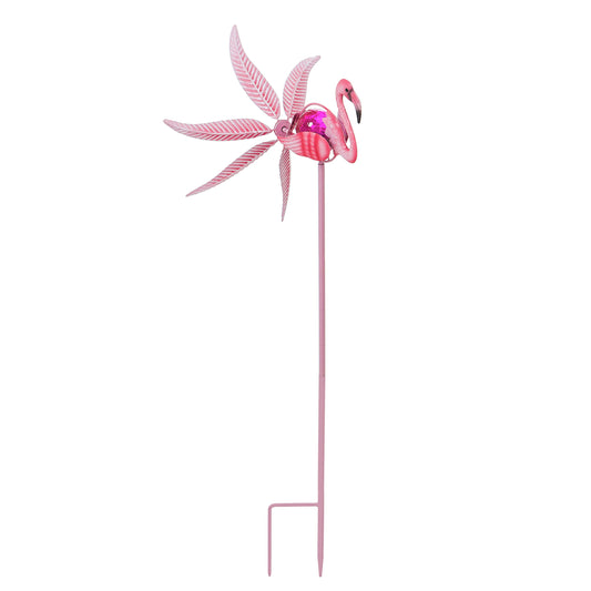 36"H Solar Flamingo Staked Wind Spinner