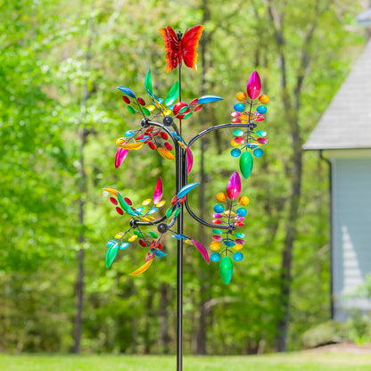 Metal Wind Spinner, Spinning Colorful Tower, 81"H