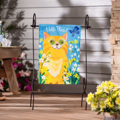 Animated Hello There Cat Applique Lighted Garden Flag