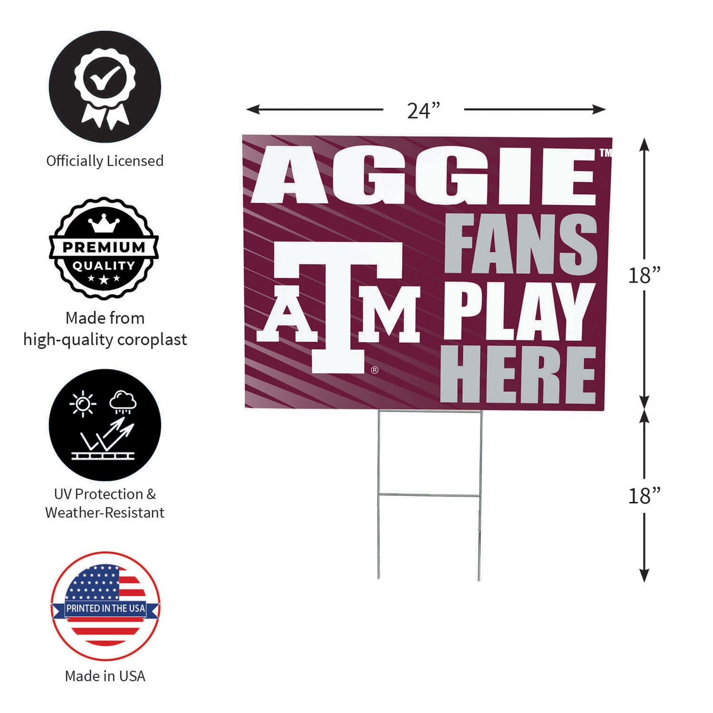 Texas A&M Coroplast Yard Sign "Fans Play Here"