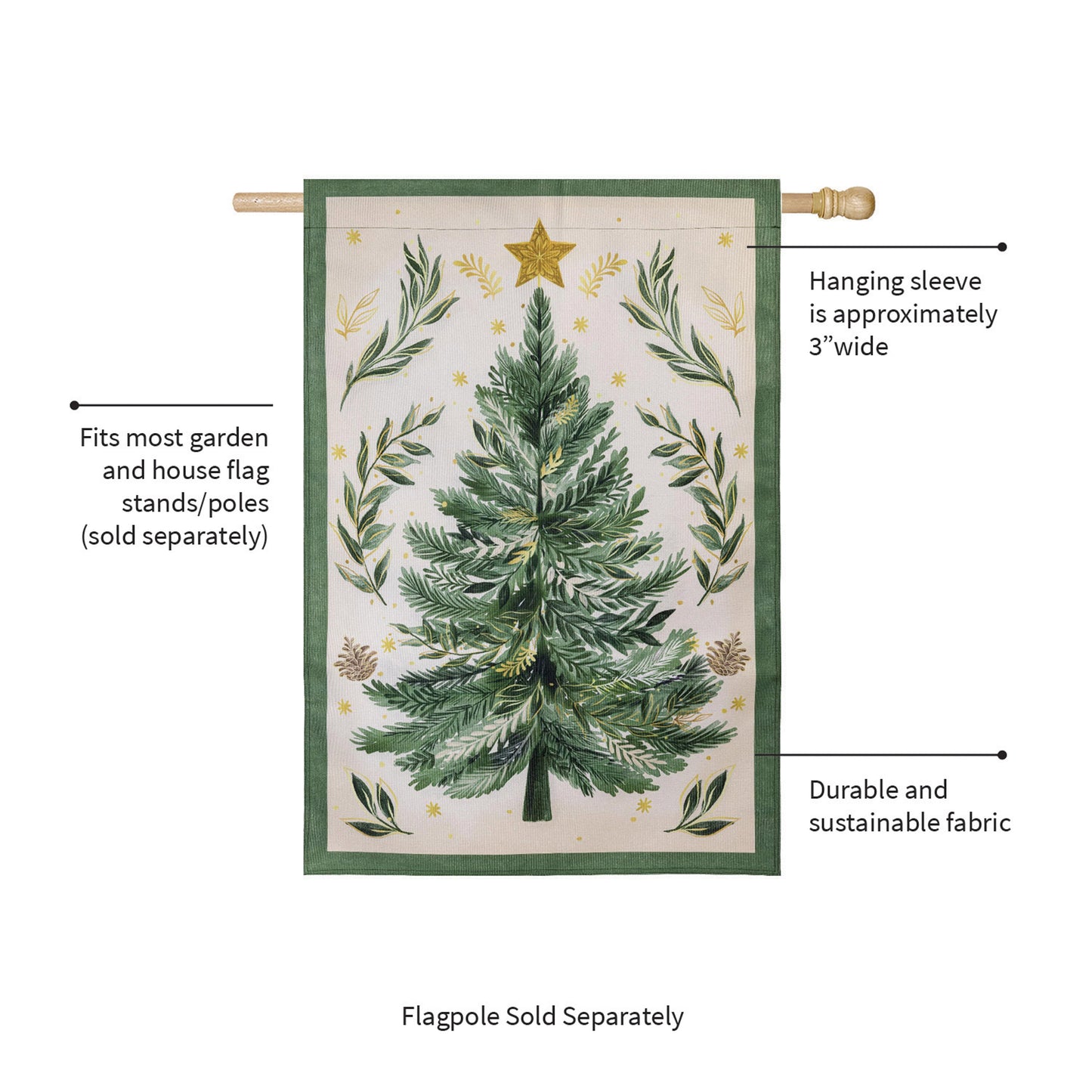Christmas Tree With Acorn Burlap House Flag